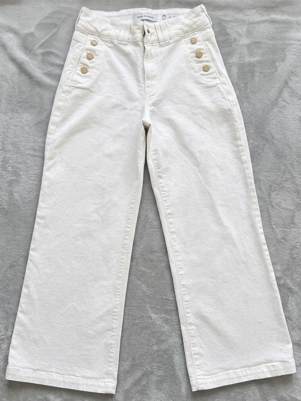 PAIGE High-Rise White Wide-Leg Jeans with Button Detail